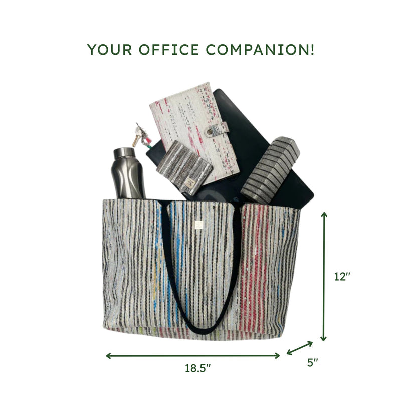 Upcycled Office Tote Bag 14" (OTS0023) | Handcrafted Laptop Tote