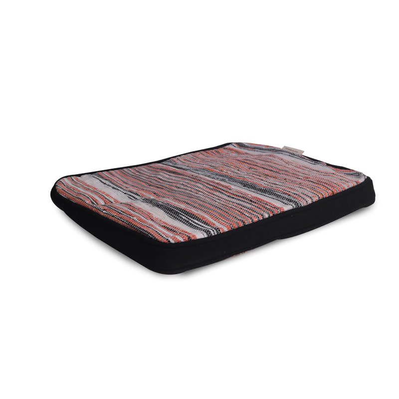 multicolour upcycled laptop sleeve side view